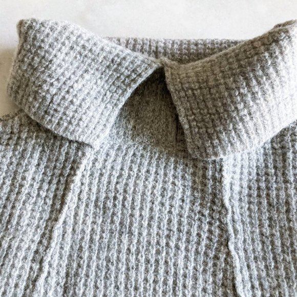 Free People oversized waffle knit grey 100% wool sweater, cowl neck turtleneck - Picture 5 of 12